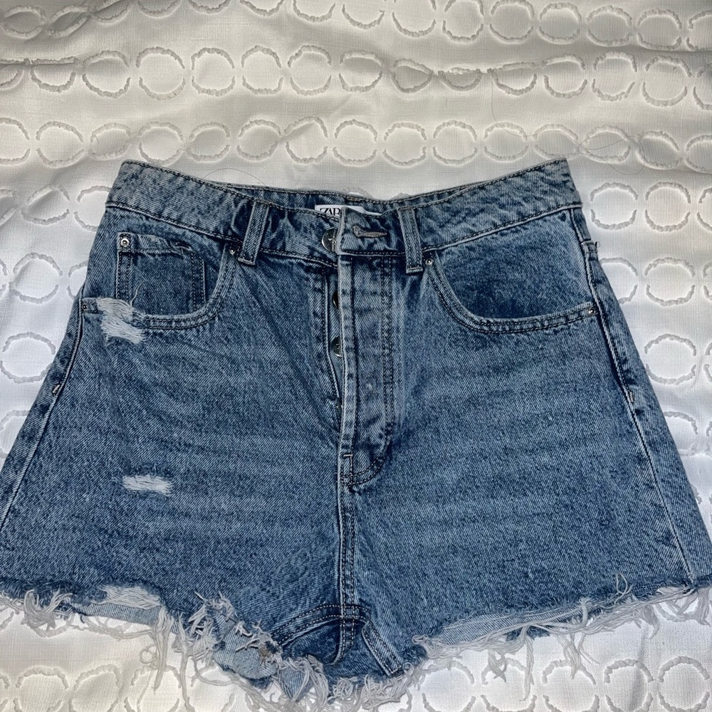 Zara Z1975 High Rise Denim Shorts